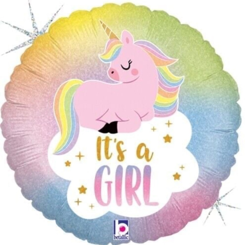 Betallic Unicorn It's a Girl Glitter Balloon Baby Shower Party Supplies 18 Inch